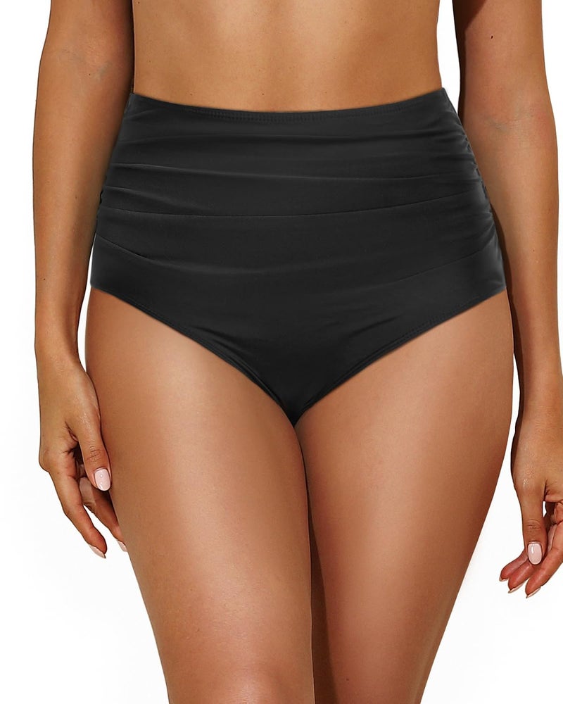 Tempt Me Women Retro High Waist Bikini Bottom Black Ruched Swim Brief Bottom XS - Image 4